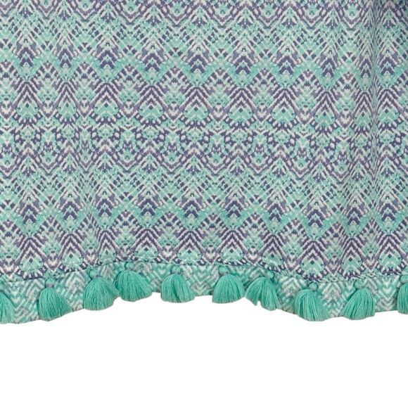 Cabana Life Blue and Green Off-shoulder Top with Tassel Hem - Picture 8 of 10